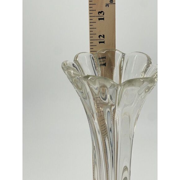 Vintage Clear Glass Swung Stretch Twist Vase Ruffle Top 11.5” Mid Century MCM - Picture 3 of 6